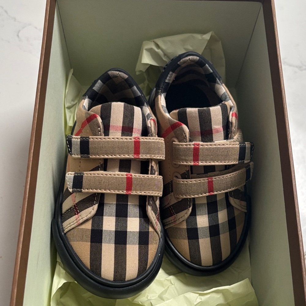 Burberry Kids Sneakers - Black, Tan, and Red Plaid